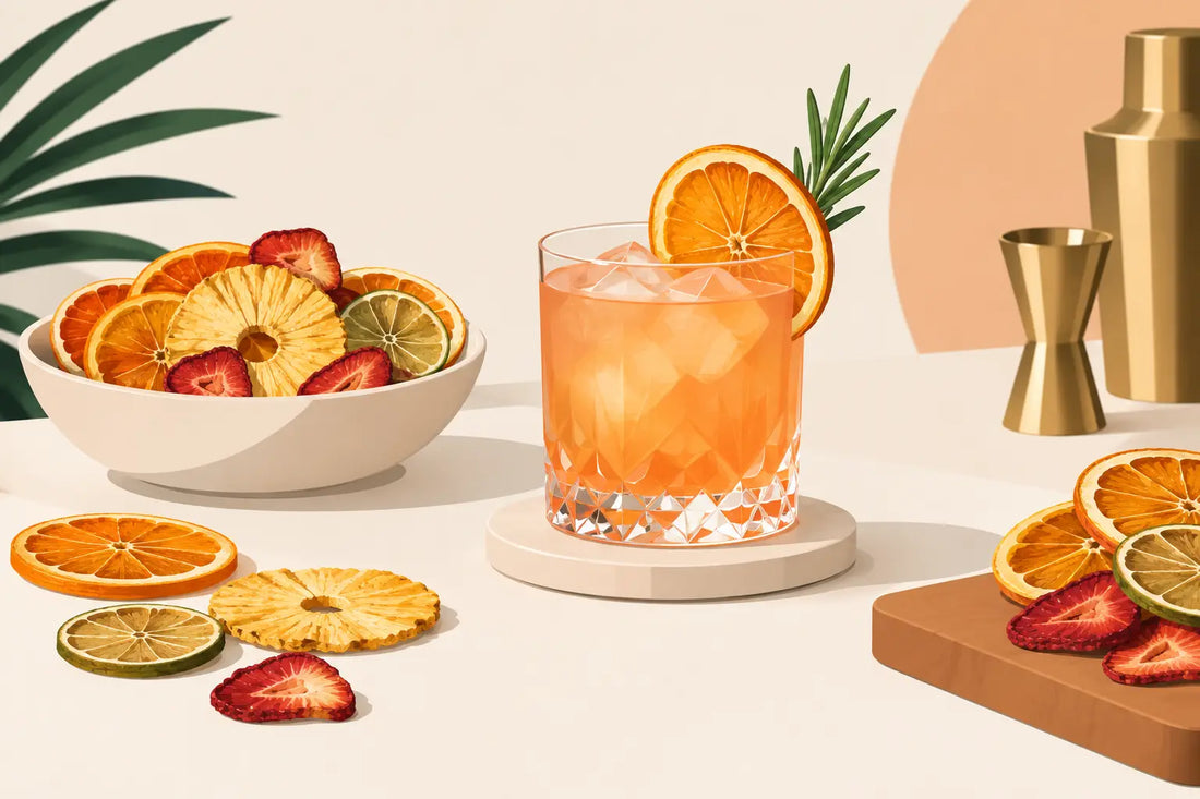 Fruta deshidratada para cócteles con estilo